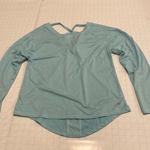 Teal, long sleeved T-Shirt, with fun criss-crossed back